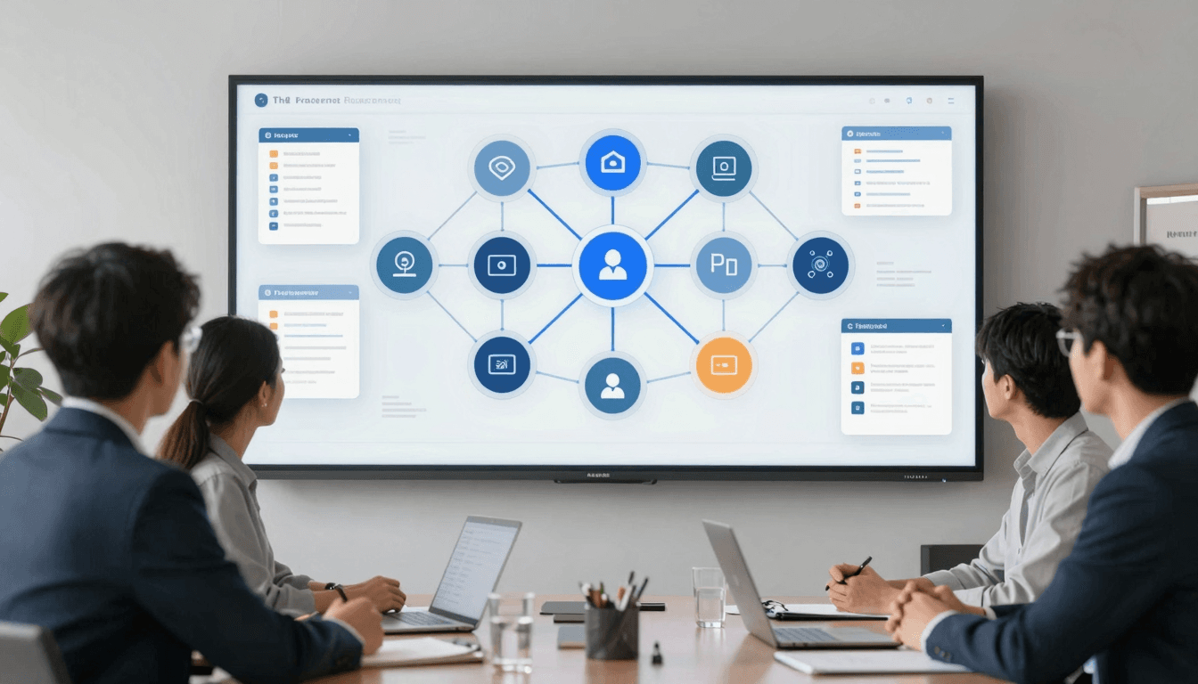 Business-Workflow mit vernetzter KI-Orchestrierung auf einem modernen Arbeitsplatz