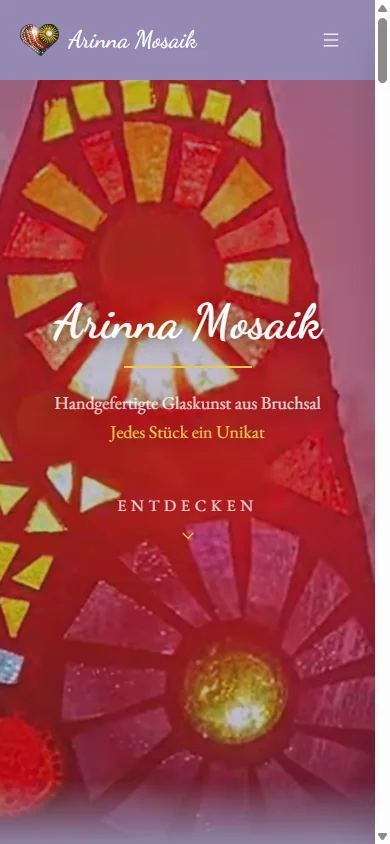 Ansicht der Website Arinna Mosaik auf dem Smartphone